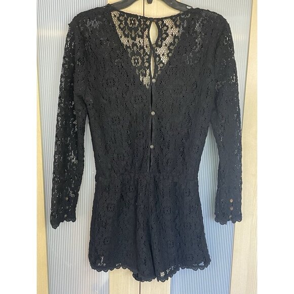 Free People Lace Romper Sz M Long Sleeve Black Witchy Whimsigoth Goth Casual - Picture 4 of 7